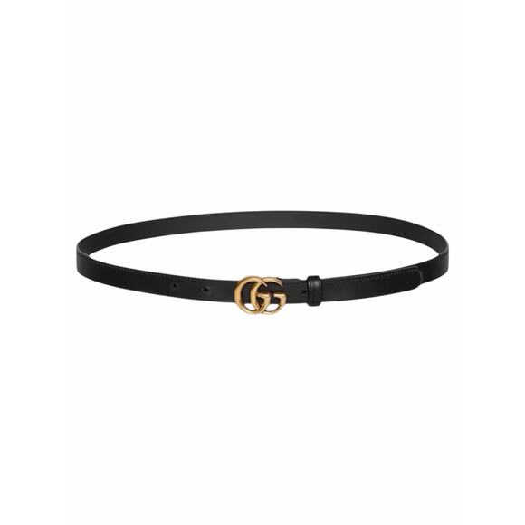 Gucci GG Logo Buckle Marmont Thin Belt Black Smooth Leather Size 80cm/32\